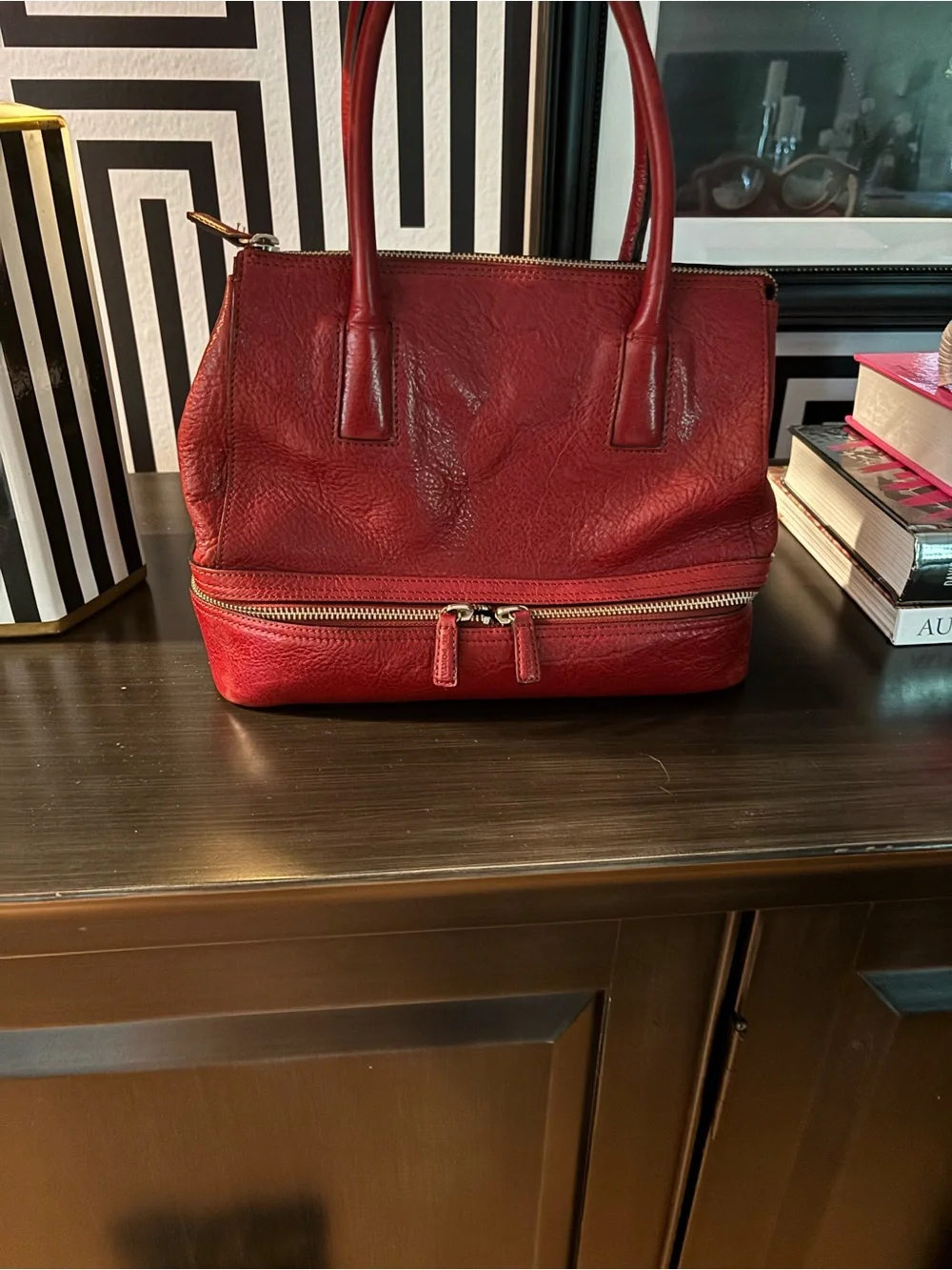 Vintage EL Portal Structured Red Leather Satchel Handbag